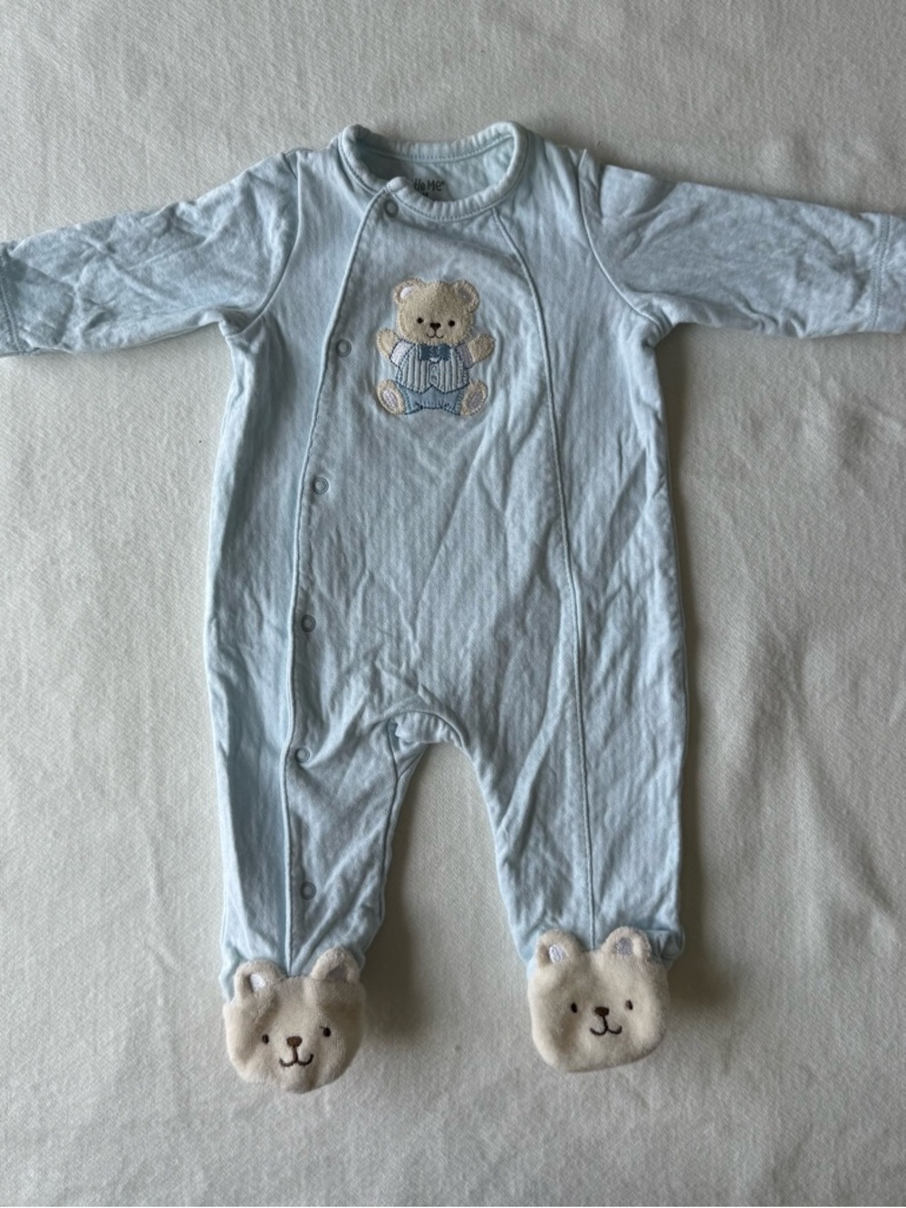 Little Me Light Blue Teddy Footed One-Piece